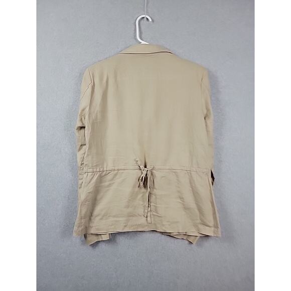 Vtg Spiegel 100% Linen Beige LS Button Up Blazer Rear Tie Size 10 Shoulder Pads - Picture 6 of 11